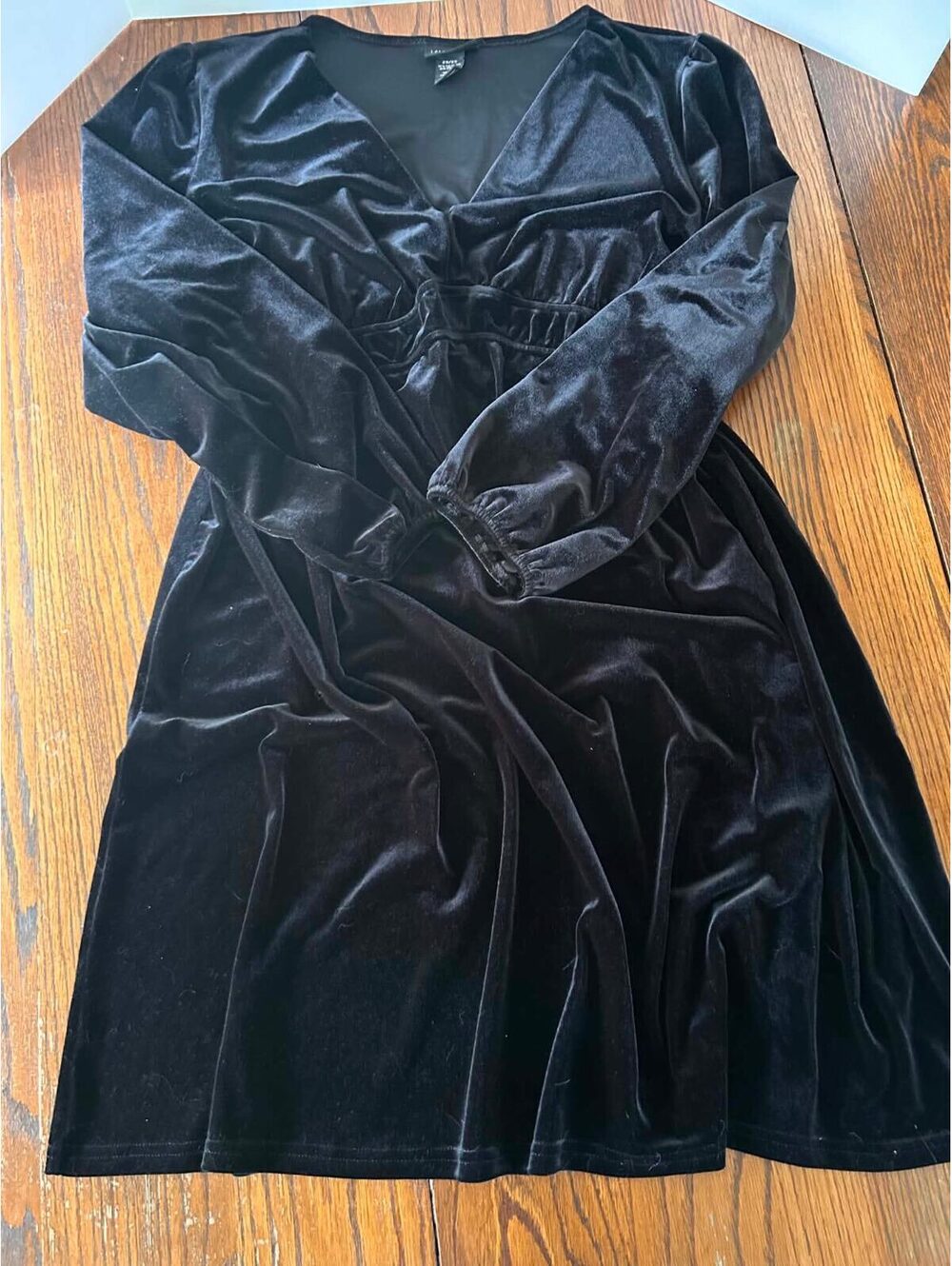 Lane Bryant Black Velvet Dress 26 28 Plus Size V Neck Long Sleeve Whimsigoth